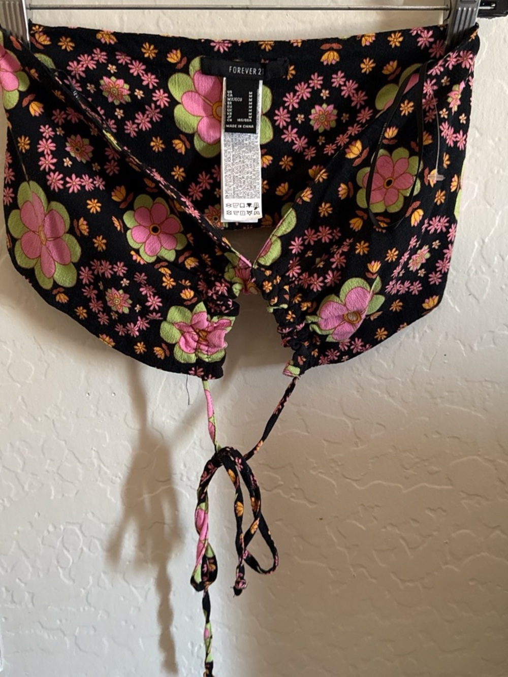 Forever 21 Black Floral Tie-Front Bustier Top